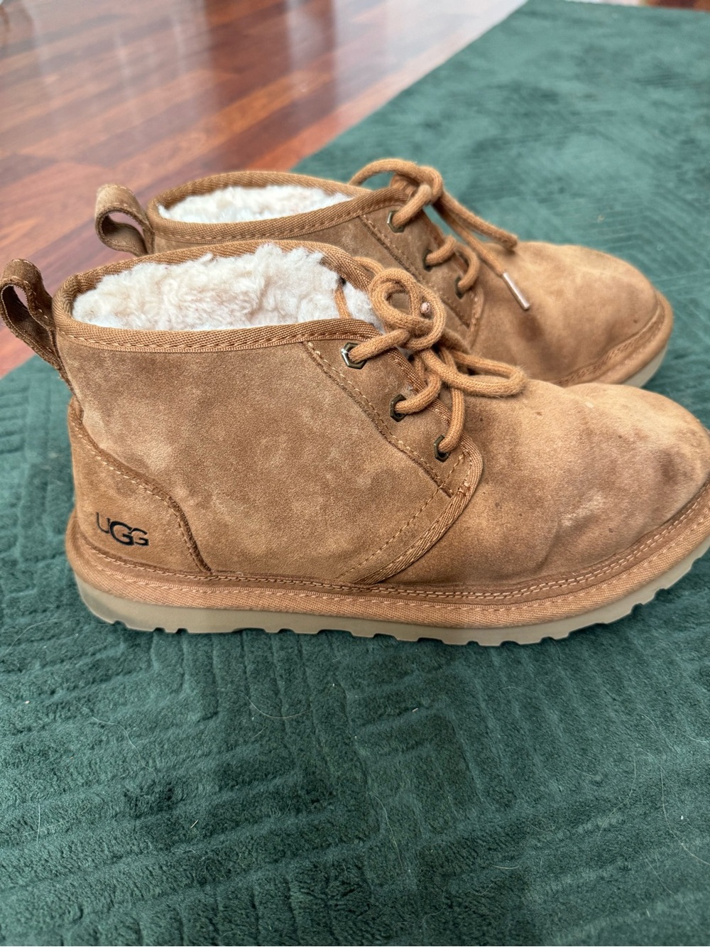 UGG Chestnut Suede Lace-Up Ankle Boots with Shearling